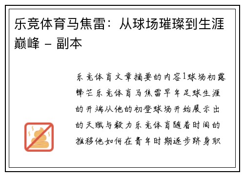 乐竞体育马焦雷：从球场璀璨到生涯巅峰 - 副本